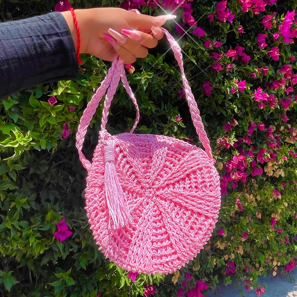 New Pink Knit Round Shoulder Bag